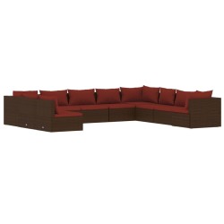 vidaXL 10-tlg. Garten-Lounge-Set mit Kissen Braun Poly Rattan