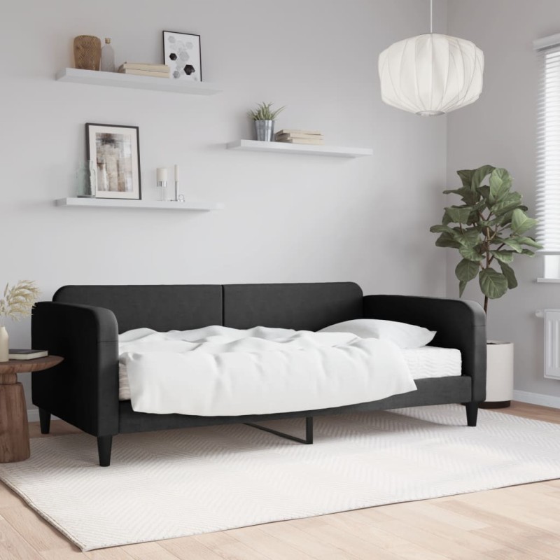 vidaXL Tagesbett mit Matratze Schwarz 100x200 cm Stoff vidaXL Tagesbett mit Matratze Schwarz 100x200 cm Stoff