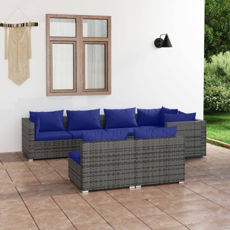 vidaXL 7-tlg. Garten-Lounge-Set mit Kissen Grau Poly Rattan vidaXL 7-tlg. Garten-Lounge-Set mit Kissen Grau Poly Rattan