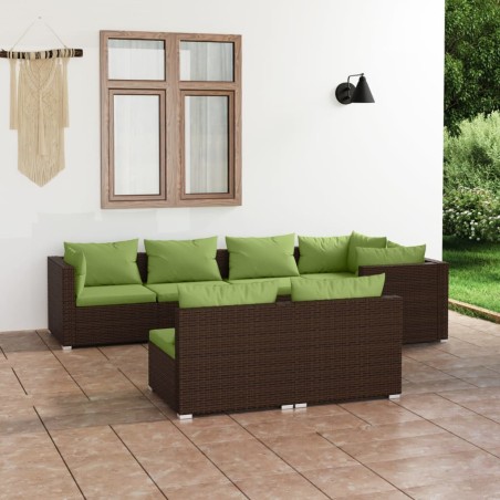 vidaXL 7-tlg. Garten-Lounge-Set mit Kissen Braun Poly Rattan