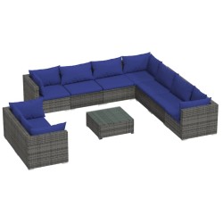 vidaXL 10-tlg. Garten-Lounge-Set mit Kissen Grau Poly Rattan