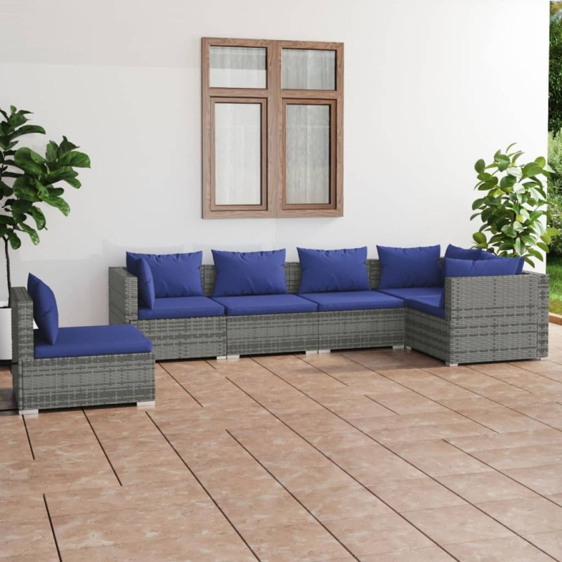 vidaXL 6-tlg. Garten-Lounge-Set mit Kissen Poly Rattan Grau vidaXL 6-tlg. Garten-Lounge-Set mit Kissen Poly Rattan Grau