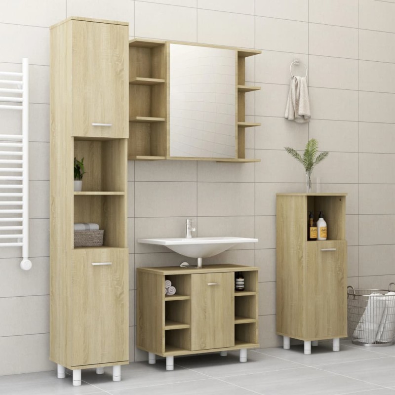 vidaXL 4-tlg. Badmöbel-Set Sonoma-Eiche Holzwerkstoff vidaXL 4-tlg. Badmöbel-Set Sonoma-Eiche Holzwerkstoff