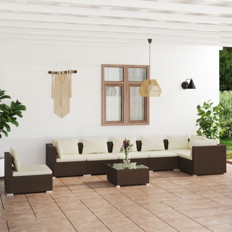vidaXL 8-tlg. Garten-Lounge-Set mit Kissen Poly Rattan Braun