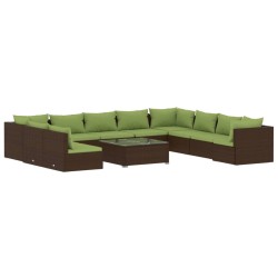 vidaXL 11-tlg. Garten-Lounge-Set mit Kissen Braun Poly Rattan
