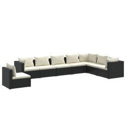 vidaXL 8-tlg. Garten-Lounge-Set mit Kissen Poly Rattan Schwarz
