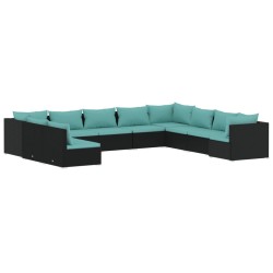vidaXL 10-tlg. Garten-Lounge-Set mit Kissen Schwarz Poly Rattan