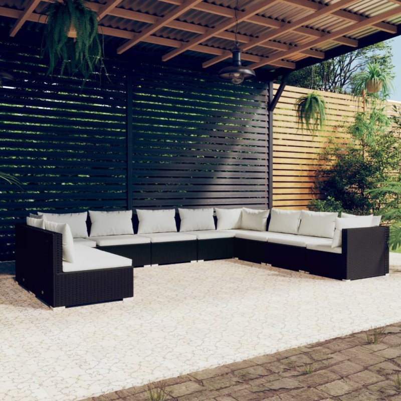 vidaXL 10-tlg. Garten-Lounge-Set mit Kissen Schwarz Poly Rattan vidaXL 10-tlg. Garten-Lounge-Set mit Kissen Schwarz Poly Rattan