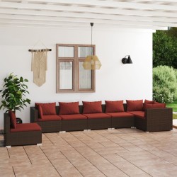 vidaXL 7-tlg. Garten-Lounge-Set mit Kissen Poly Rattan Braun