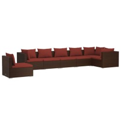 vidaXL 7-tlg. Garten-Lounge-Set mit Kissen Poly Rattan Braun