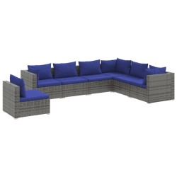 vidaXL 7-tlg. Garten-Lounge-Set mit Kissen Poly Rattan Grau