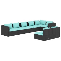 vidaXL 8-tlg. Garten-Lounge-Set mit Kissen Schwarz Poly Rattan