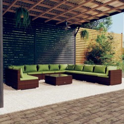 vidaXL 12-tlg. Garten-Lounge-Set mit Kissen Braun Poly Rattan