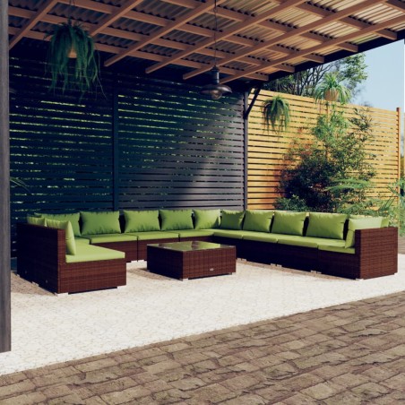 vidaXL 12-tlg. Garten-Lounge-Set mit Kissen Braun Poly Rattan