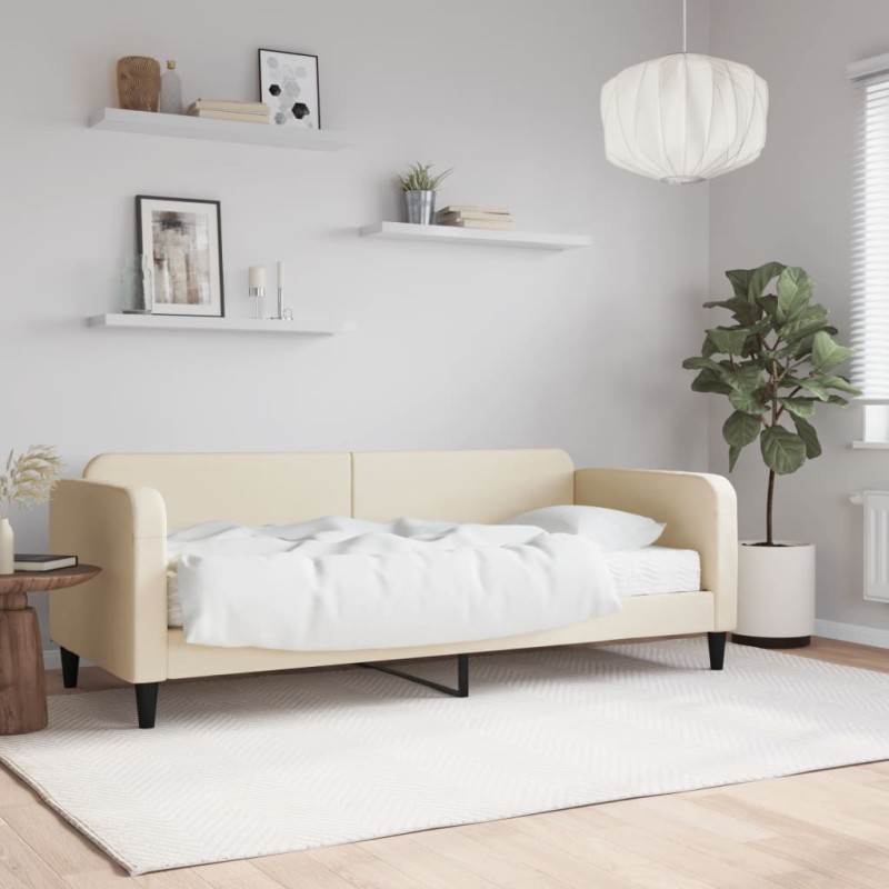 vidaXL Tagesbett mit Matratze Creme 100x200 cm Stoff vidaXL Tagesbett mit Matratze Creme 100x200 cm Stoff