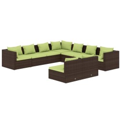 vidaXL 9-tlg. Garten-Lounge-Set mit Kissen Braun Poly Rattan