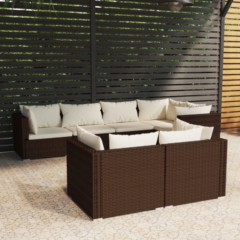 vidaXL 7-tlg. Garten-Lounge-Set mit Kissen Braun Poly Rattan vidaXL 7-tlg. Garten-Lounge-Set mit Kissen Braun Poly Rattan