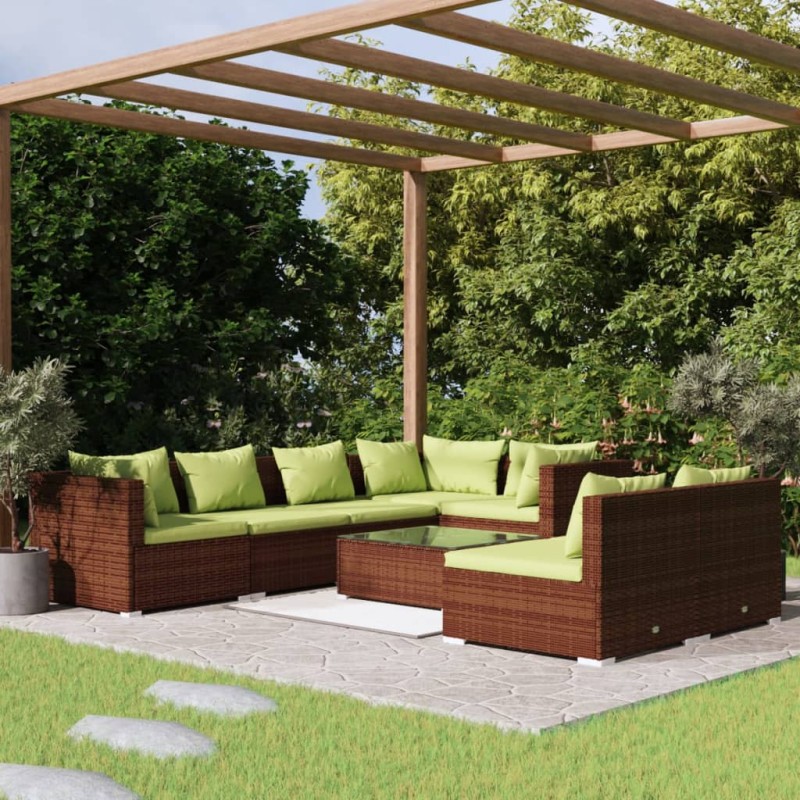 vidaXL 8-tlg. Garten-Lounge-Set mit Kissen Braun Poly Rattan vidaXL 8-tlg. Garten-Lounge-Set mit Kissen Braun Poly Rattan