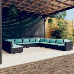 vidaXL 11-tlg. Garten-Lounge-Set mit Kissen Schwarz Poly Rattan