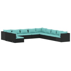 vidaXL 11-tlg. Garten-Lounge-Set mit Kissen Schwarz Poly Rattan