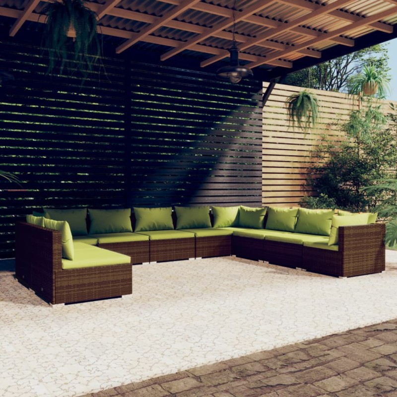 vidaXL 10-tlg. Garten-Lounge-Set mit Kissen Braun Poly Rattan vidaXL 10-tlg. Garten-Lounge-Set mit Kissen Braun Poly Rattan