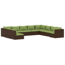 vidaXL 10-tlg. Garten-Lounge-Set mit Kissen Braun Poly Rattan