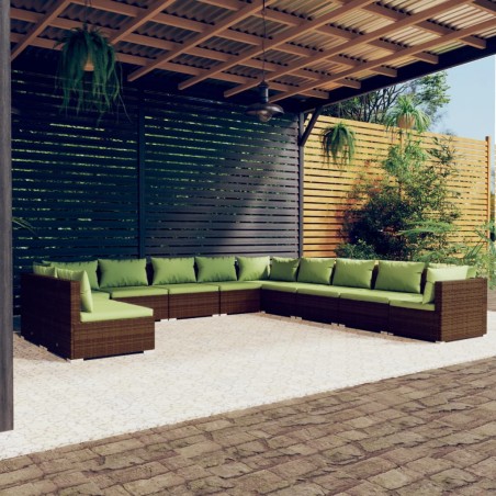 vidaXL 11-tlg. Garten-Lounge-Set mit Kissen Braun Poly Rattan