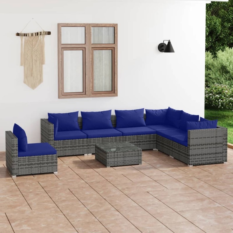 vidaXL 8-tlg. Garten-Lounge-Set mit Kissen Poly Rattan Grau vidaXL 8-tlg. Garten-Lounge-Set mit Kissen Poly Rattan Grau