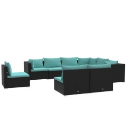 vidaXL 9-tlg. Garten-Lounge-Set mit Kissen Poly Rattan Schwarz