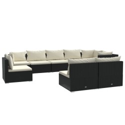 vidaXL 9-tlg. Garten-Lounge-Set mit Kissen Poly Rattan Schwarz