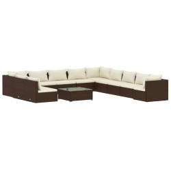 vidaXL 12-tlg. Garten-Lounge-Set mit Kissen Braun Poly Rattan