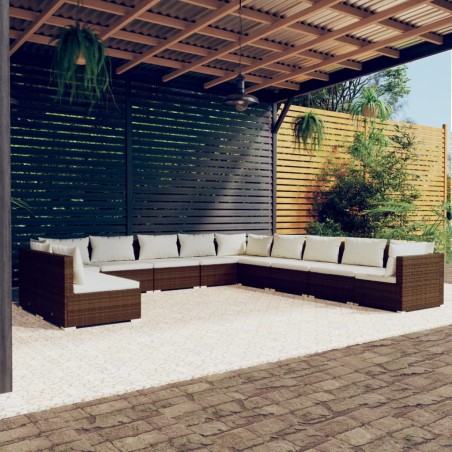 vidaXL 11-tlg. Garten-Lounge-Set mit Kissen Braun Poly Rattan