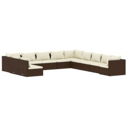 vidaXL 11-tlg. Garten-Lounge-Set mit Kissen Braun Poly Rattan