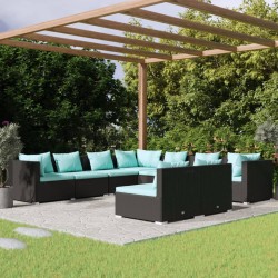 vidaXL 9-tlg. Garten-Lounge-Set mit Kissen Schwarz Poly Rattan
