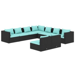 vidaXL 9-tlg. Garten-Lounge-Set mit Kissen Schwarz Poly Rattan