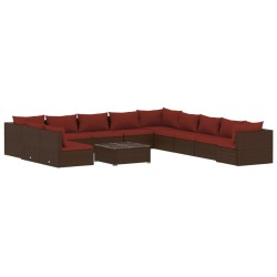 vidaXL 12-tlg. Garten-Lounge-Set mit Kissen Braun Poly Rattan