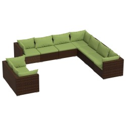 vidaXL 9-tlg. Garten-Lounge-Set mit Kissen Braun Poly Rattan