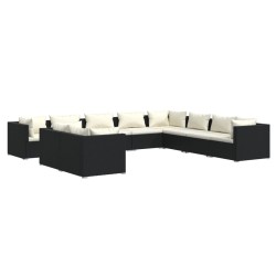 vidaXL 10-tlg. Garten-Lounge-Set mit Kissen Schwarz Poly Rattan