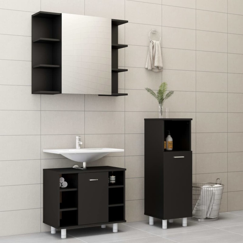 vidaXL 3-tlg. Badmöbel-Set Schwarz Holzwerkstoff vidaXL 3-tlg. Badmöbel-Set Schwarz Holzwerkstoff