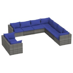 vidaXL 9-tlg. Garten-Lounge-Set mit Kissen Grau Poly Rattan