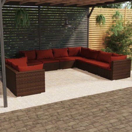 vidaXL 9-tlg. Garten-Lounge-Set mit Kissen Braun Poly Rattan