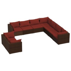 vidaXL 9-tlg. Garten-Lounge-Set mit Kissen Braun Poly Rattan