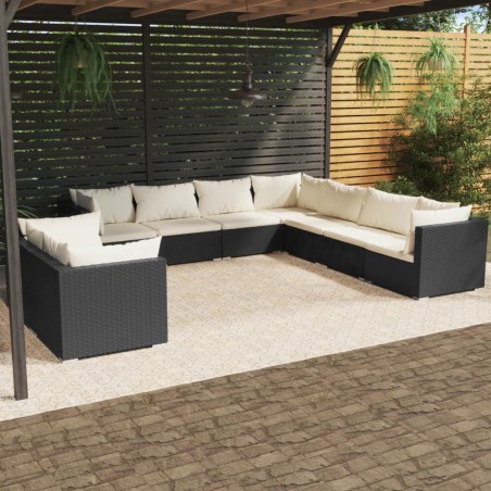 vidaXL 9-tlg. Garten-Lounge-Set mit Kissen Schwarz Poly Rattan