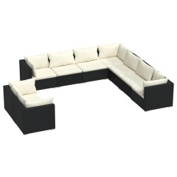 vidaXL 9-tlg. Garten-Lounge-Set mit Kissen Schwarz Poly Rattan
