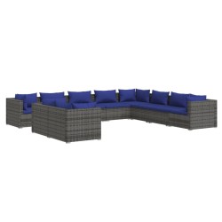 vidaXL 10-tlg. Garten-Lounge-Set mit Kissen Grau Poly Rattan