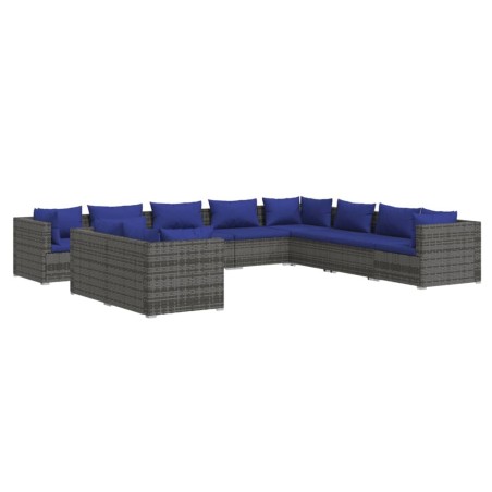 vidaXL 10-tlg. Garten-Lounge-Set mit Kissen Grau Poly Rattan