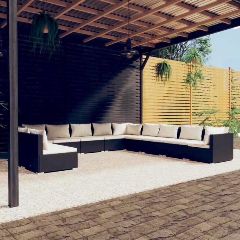 vidaXL 11-tlg. Garten-Lounge-Set mit Kissen Schwarz Poly Rattan vidaXL 11-tlg. Garten-Lounge-Set mit Kissen Schwarz Poly Rattan