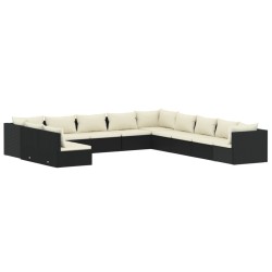vidaXL 11-tlg. Garten-Lounge-Set mit Kissen Schwarz Poly Rattan