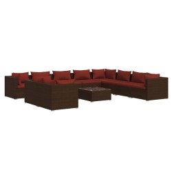vidaXL 11-tlg. Garten-Lounge-Set mit Kissen Braun Poly Rattan