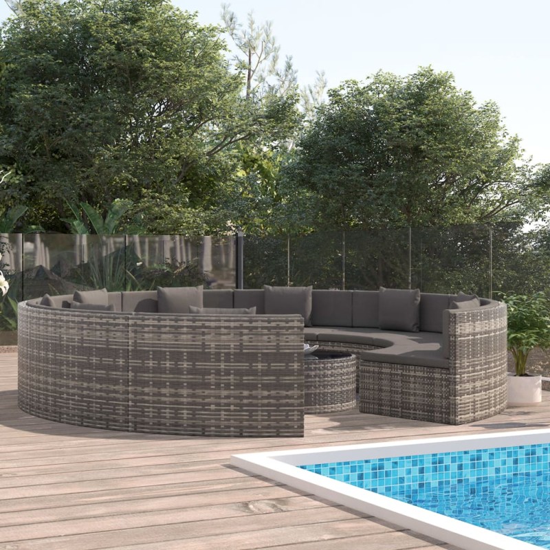 10-tlg. Garten-Lounge-Set mit Auflagen Poly Rattan Grau 10-tlg. Garten-Lounge-Set mit Auflagen Poly Rattan Grau